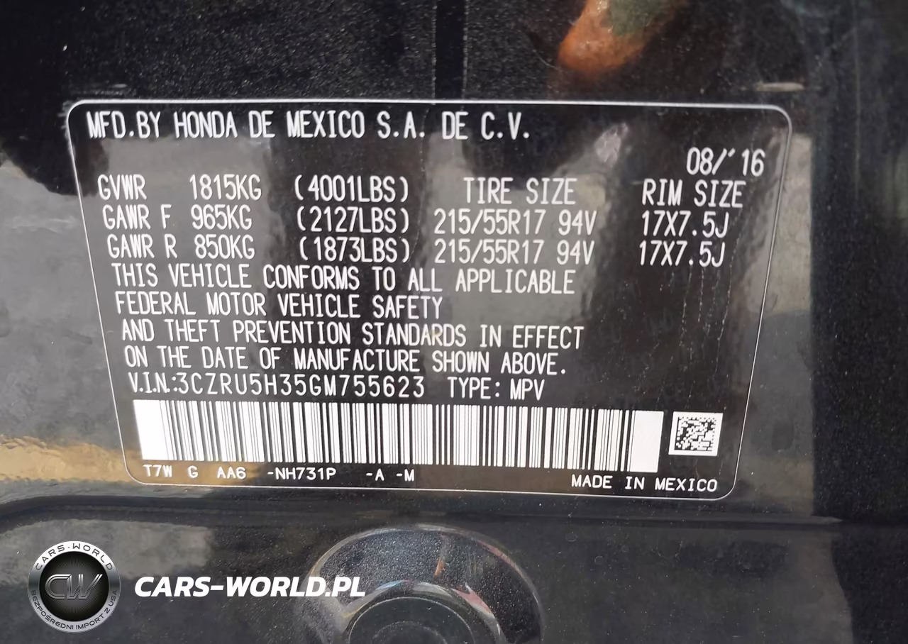 2016 Honda Hr-V Lx VIN:3CZRU5H35GM755623 - 9