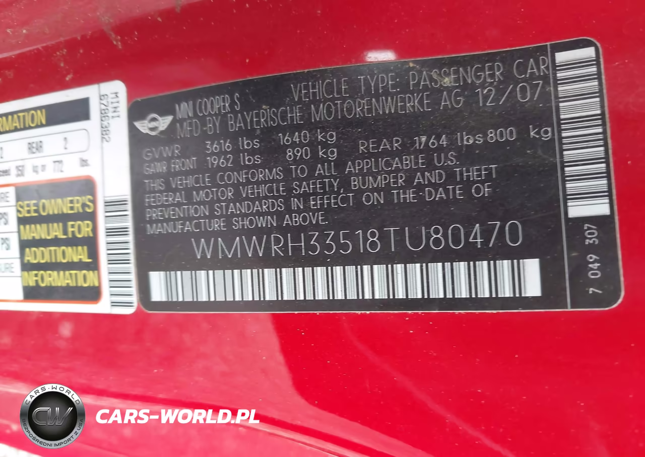 2008 Mini Cooper S VIN:WMWRH33518TU80470 - 9