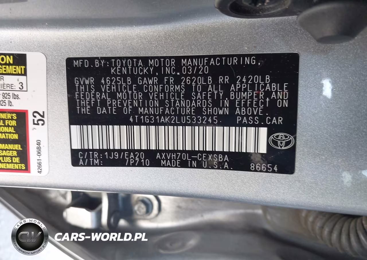 2020 Toyota Camry Se Hybrid VIN:4T1G31AK2LU533245 - 9