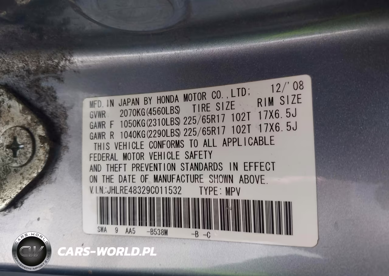 2009 Honda Cr-V Lx VIN:JHLRE48329C011532 - 9