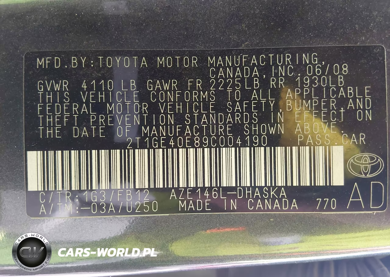 2009 Toyota Matrix Xrs VIN:2T1GE40E89C004190 - 9