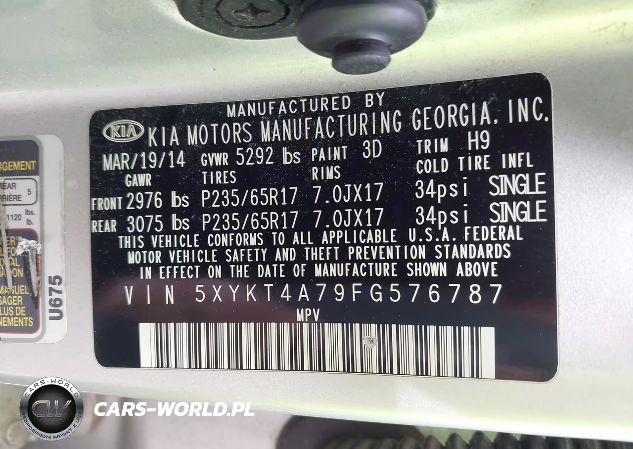 2015 Kia Sorento Lx V6 VIN:5XYKT4A79FG576787 - 9