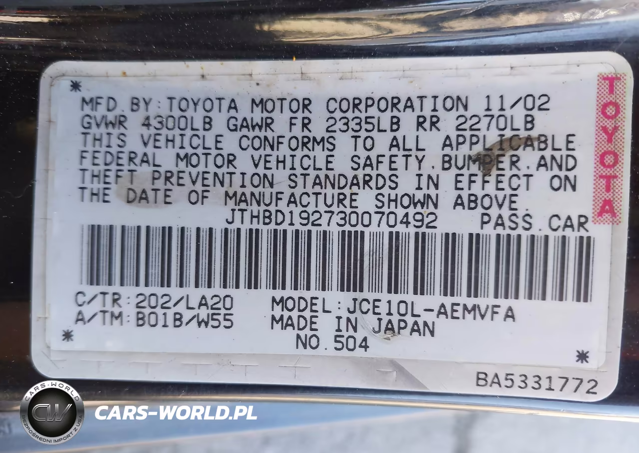 2003 Lexus Is 300 Base W-5-Speed Manual VIN:JTHBD192730070492 - 9