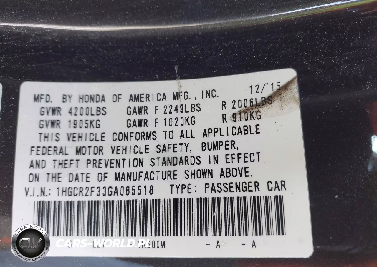 2016 Honda Accord Lx VIN:1HGCR2F33GA085518 - 9