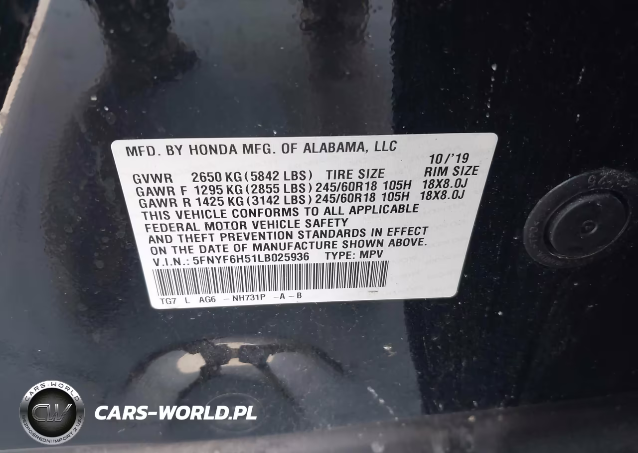 2020 Honda Pilot Awd Ex-L VIN:5FNYF6H51LB025936 - 9