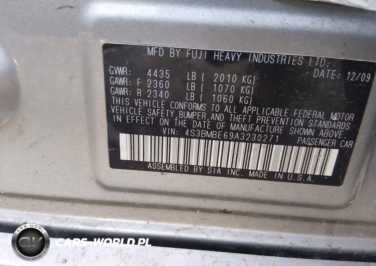 2010 Subaru Legacy 2.5I Premium VIN:4S3BMBE69A3230271 - 9