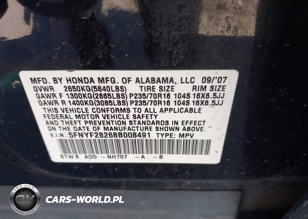 2008 Honda Pilot Vp VIN:5FNYF28268B008491 - 9