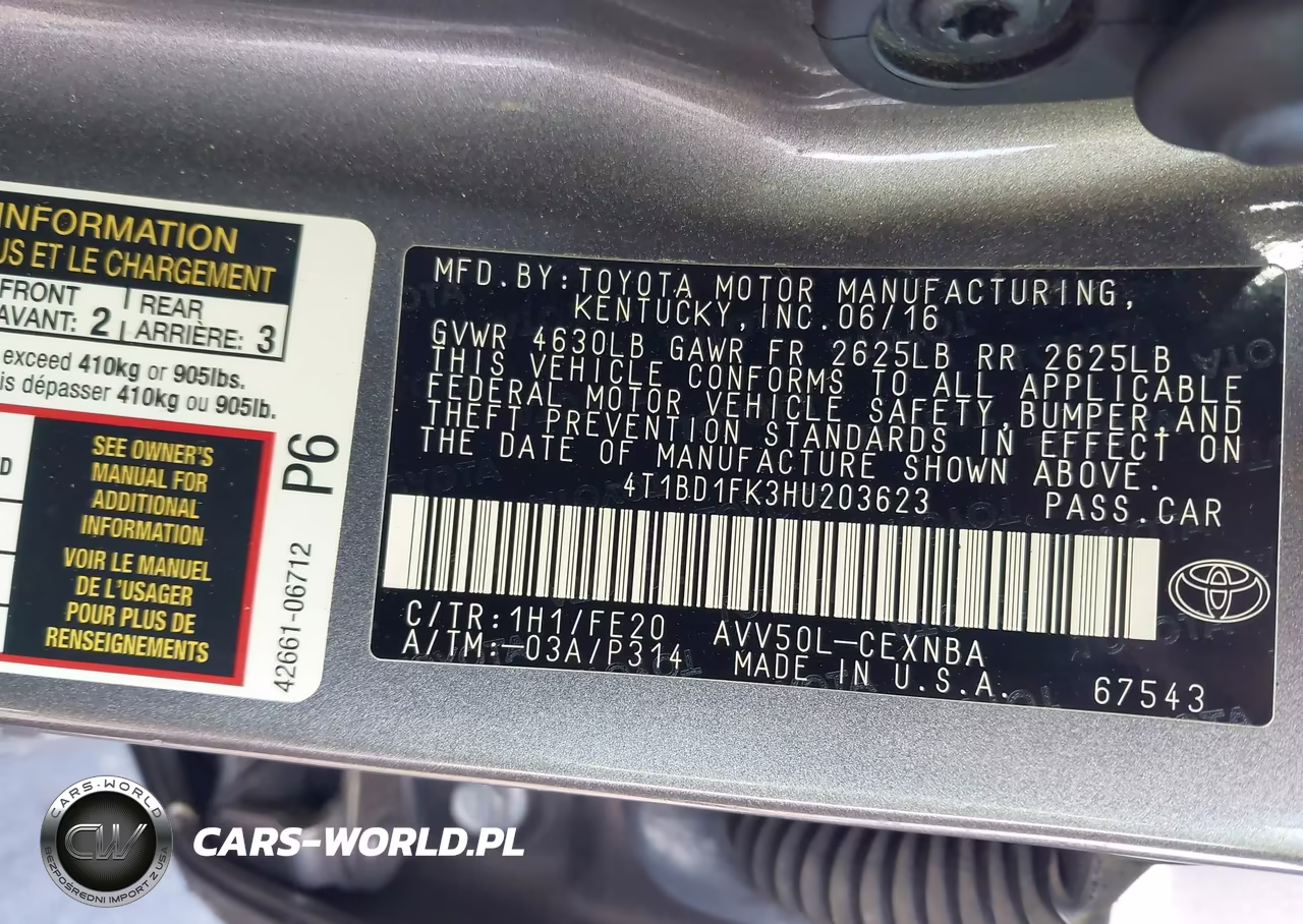 2017 Toyota Camry Hybrid Le VIN:4T1BD1FK3HU203623 - 9