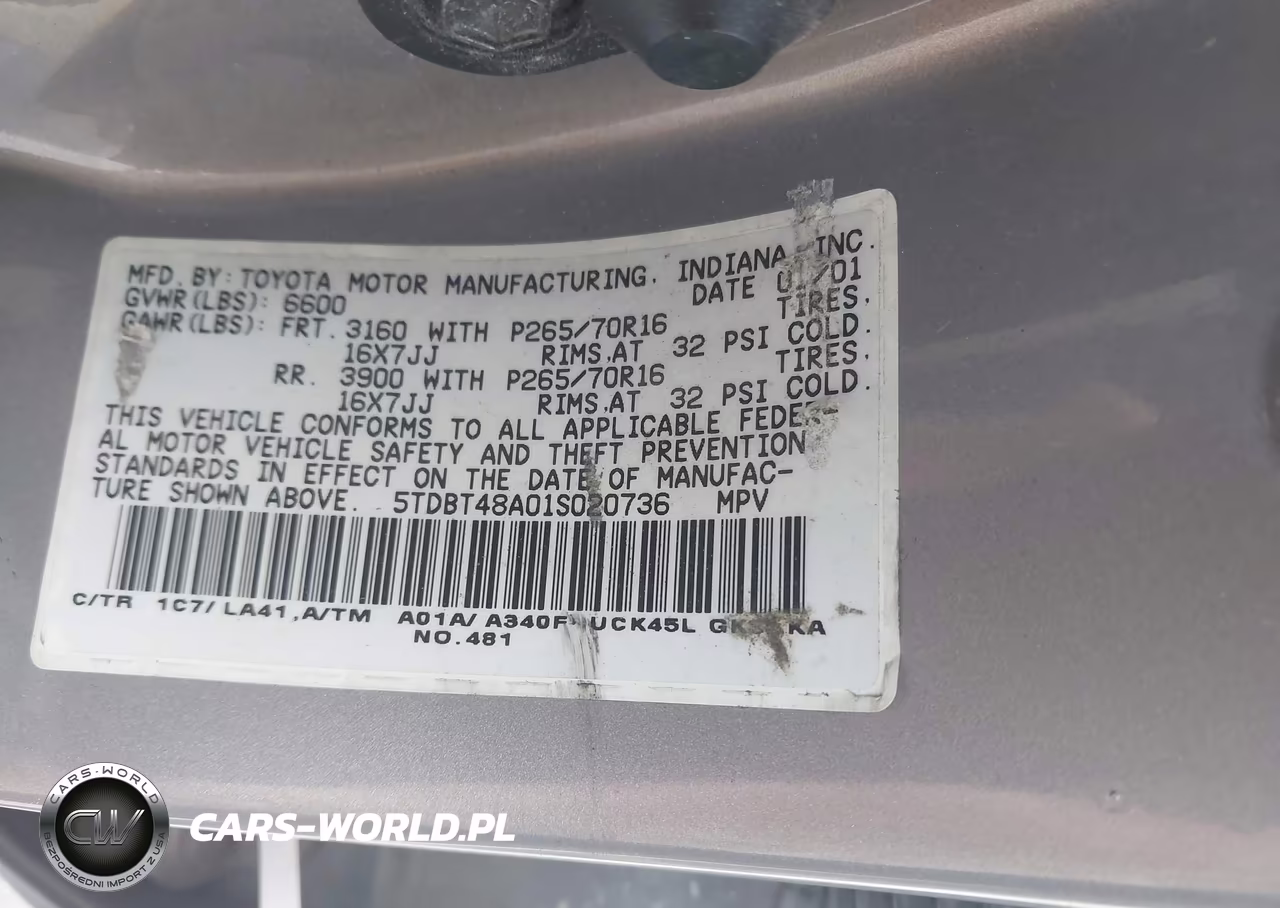 2001 Toyota Sequoia Limited V8 VIN:5TDBT48A01S020736 - 9