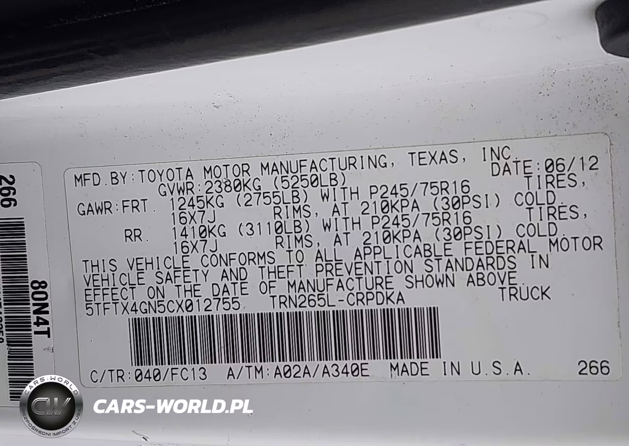 2012 Toyota Tacoma Prerunner VIN:5TFTX4GN5CX012755 - 9