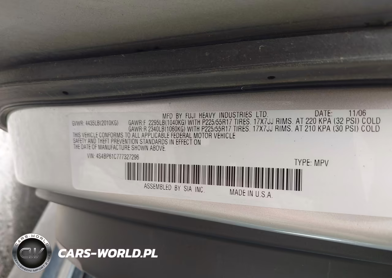 2007 Subaru Outback 2.5I VIN:4S4BP61C777327296 - 9