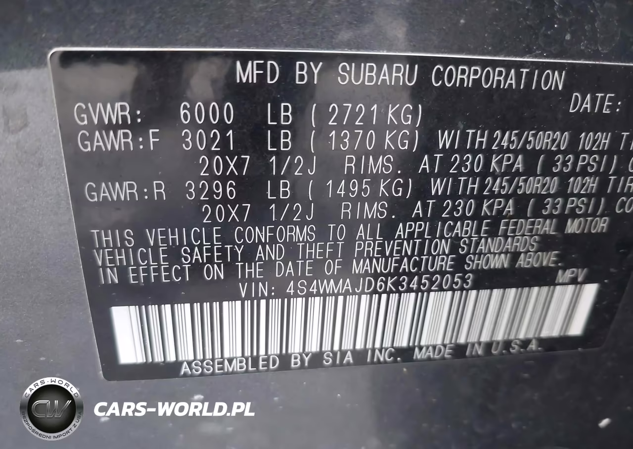 2019 Subaru Ascent Limited VIN:4S4WMAJD6K3452053 - 9