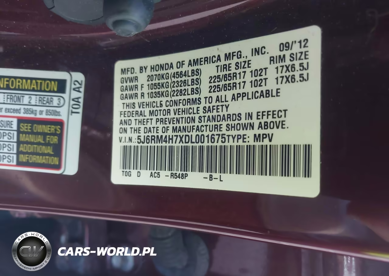 2013 Honda Cr-V Ex-L VIN:5J6RM4H7XDL001675 - 9