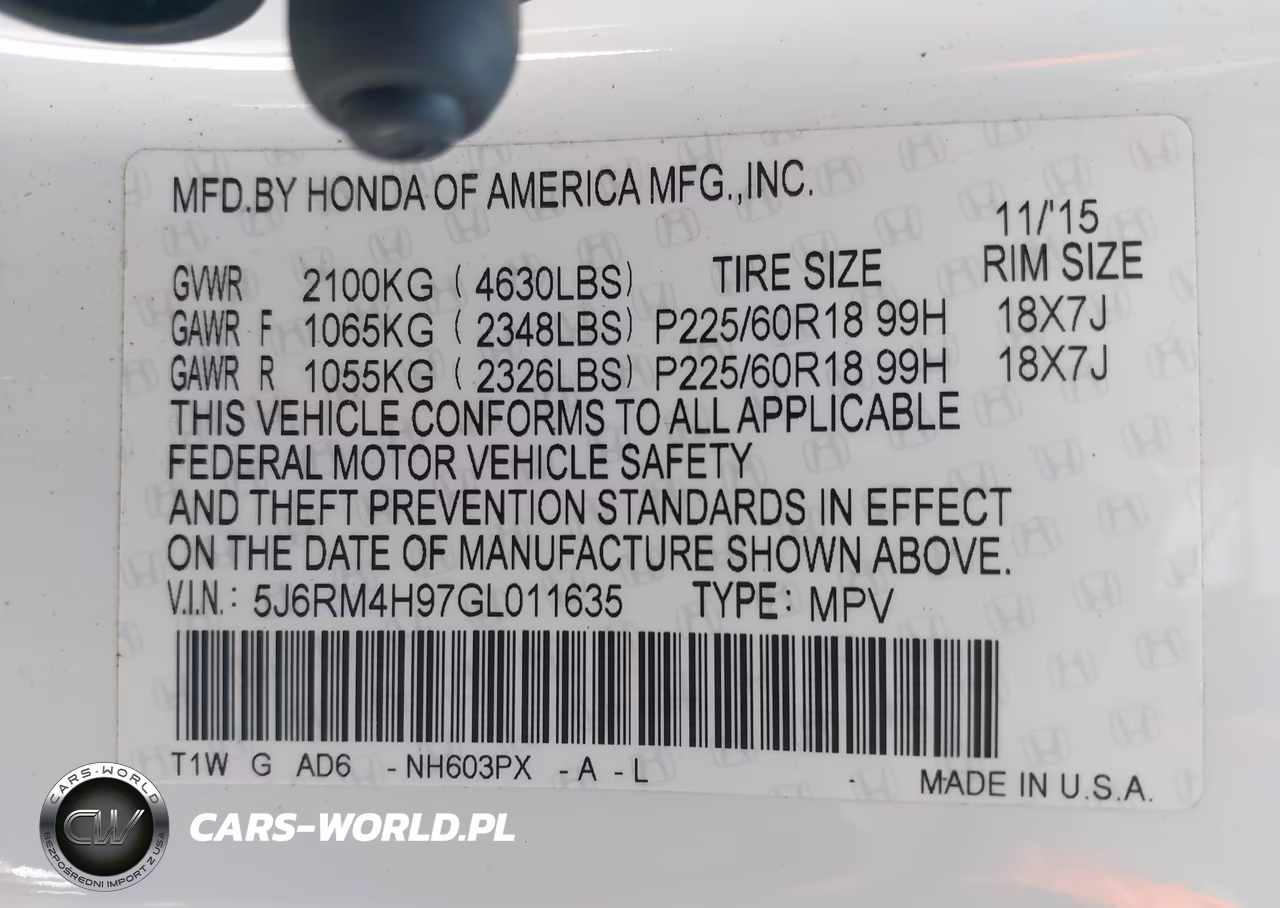 2016 Honda Cr-V Touring VIN:5J6RM4H97GL011635 - 9
