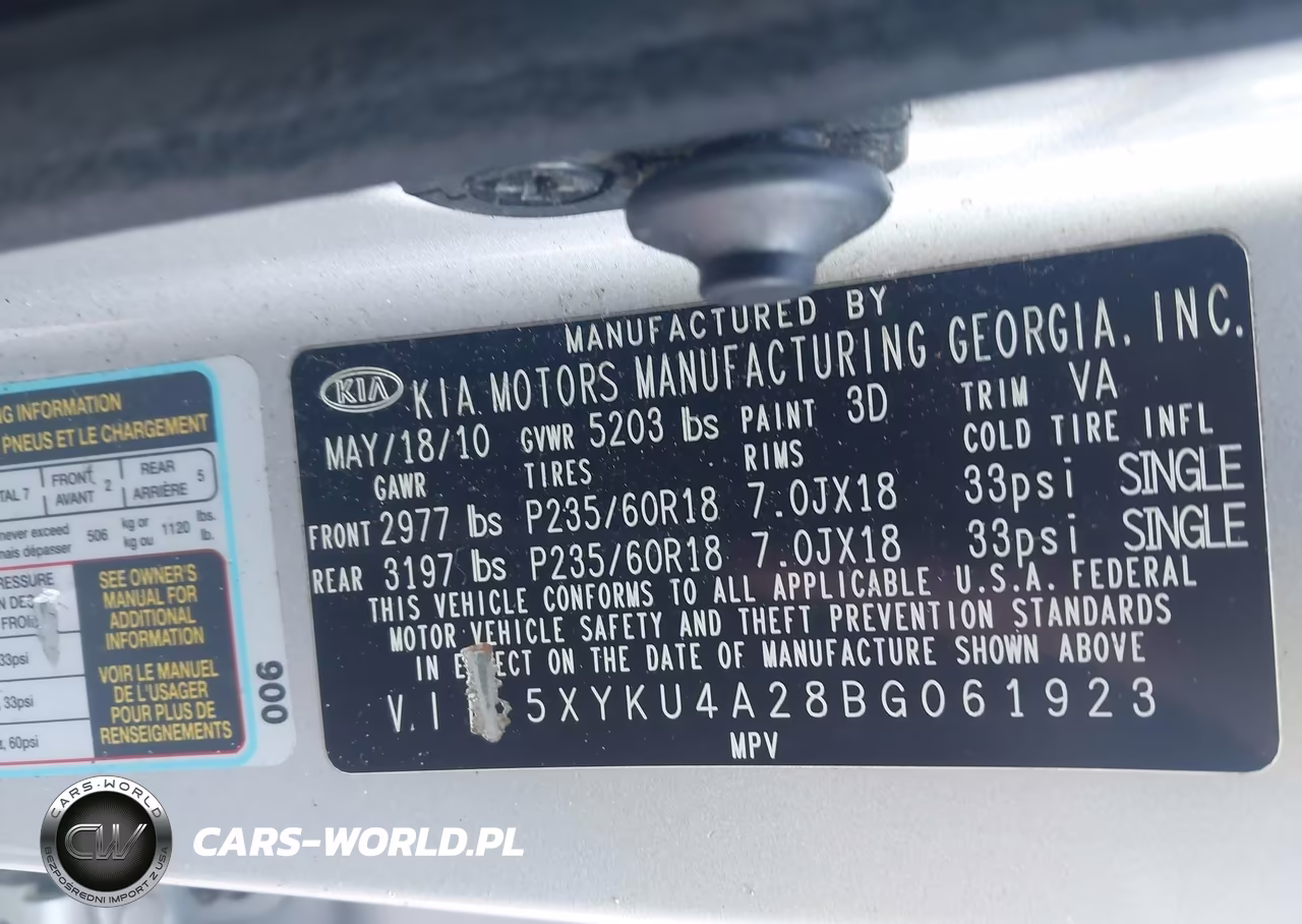 2011 Kia Sorento Ex V6 VIN:5XYKU4A28BG061923 - 9