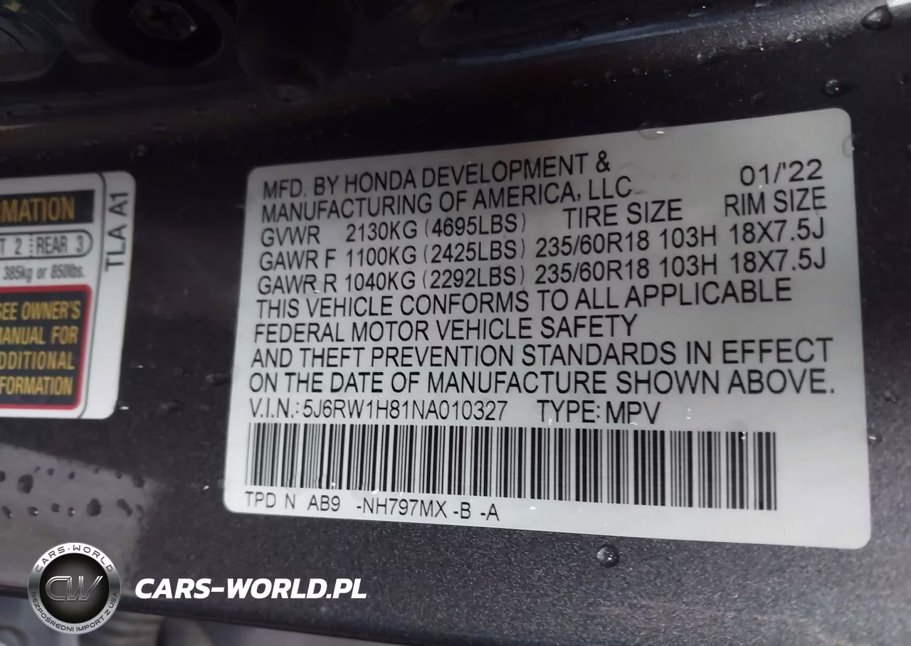 2022 Honda Cr-V 2Wd Ex-L VIN:5J6RW1H81NA010327 - 9