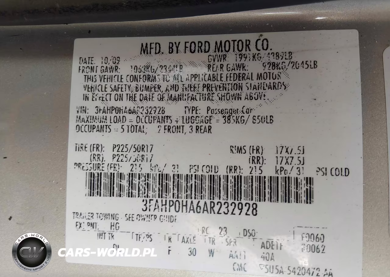 2010 Ford Fusion Se VIN:3FAHP0HA6AR232928 - 9
