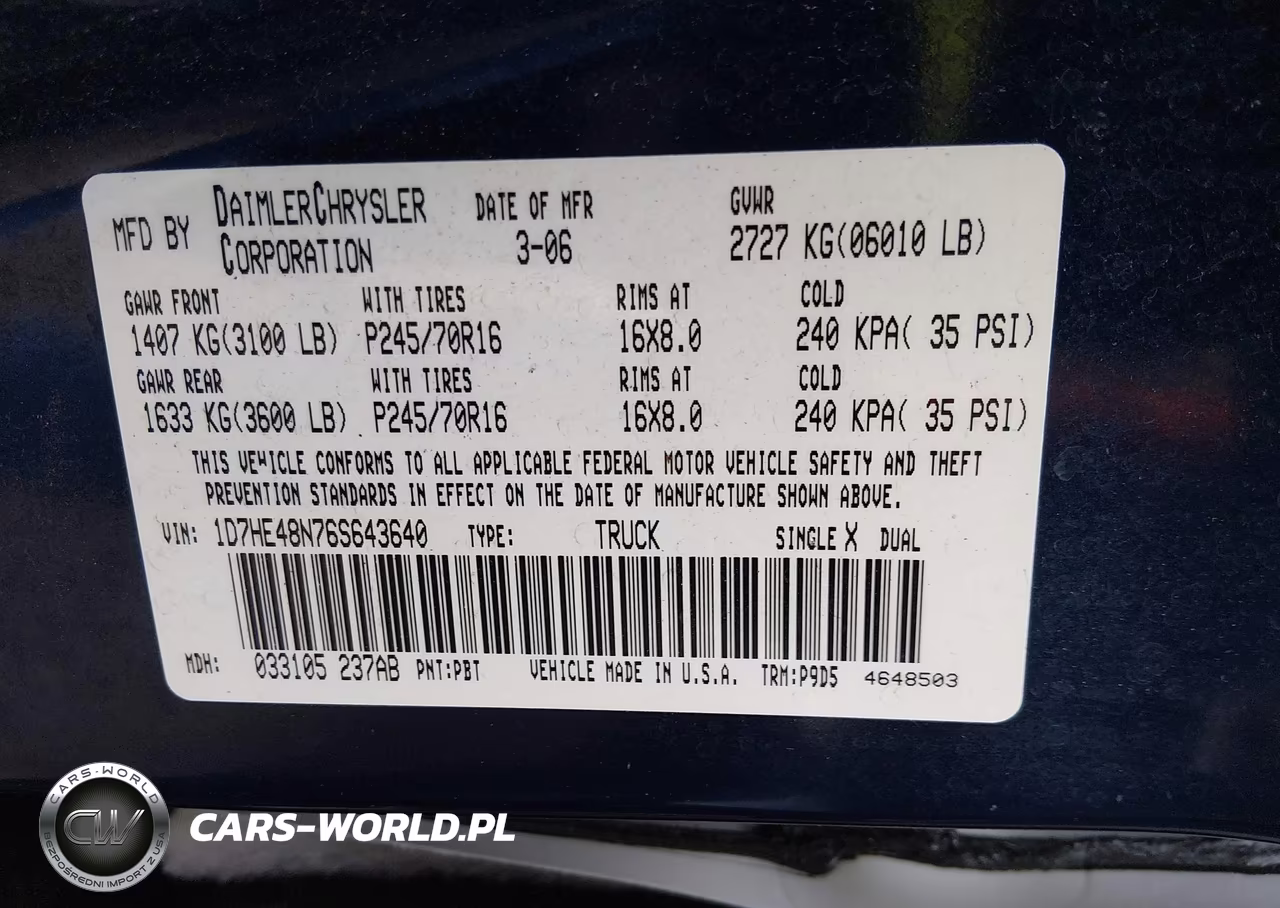 2006 Dodge Dakota Slt VIN:1D7HE48N76S643640 - 9