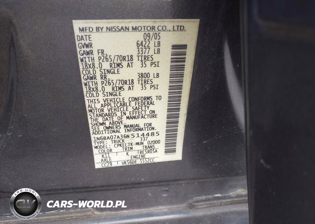 2006 Nissan Titan Se VIN:1N6BA07A36N514485 - 9