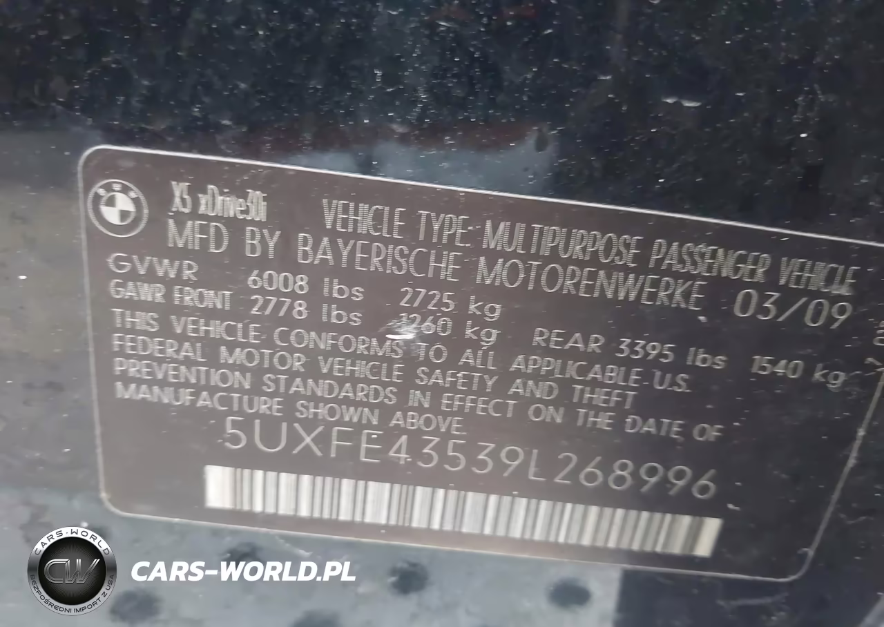 2009 BMW X5 xDrive30I VIN:5UXFE43539L268996 - 9