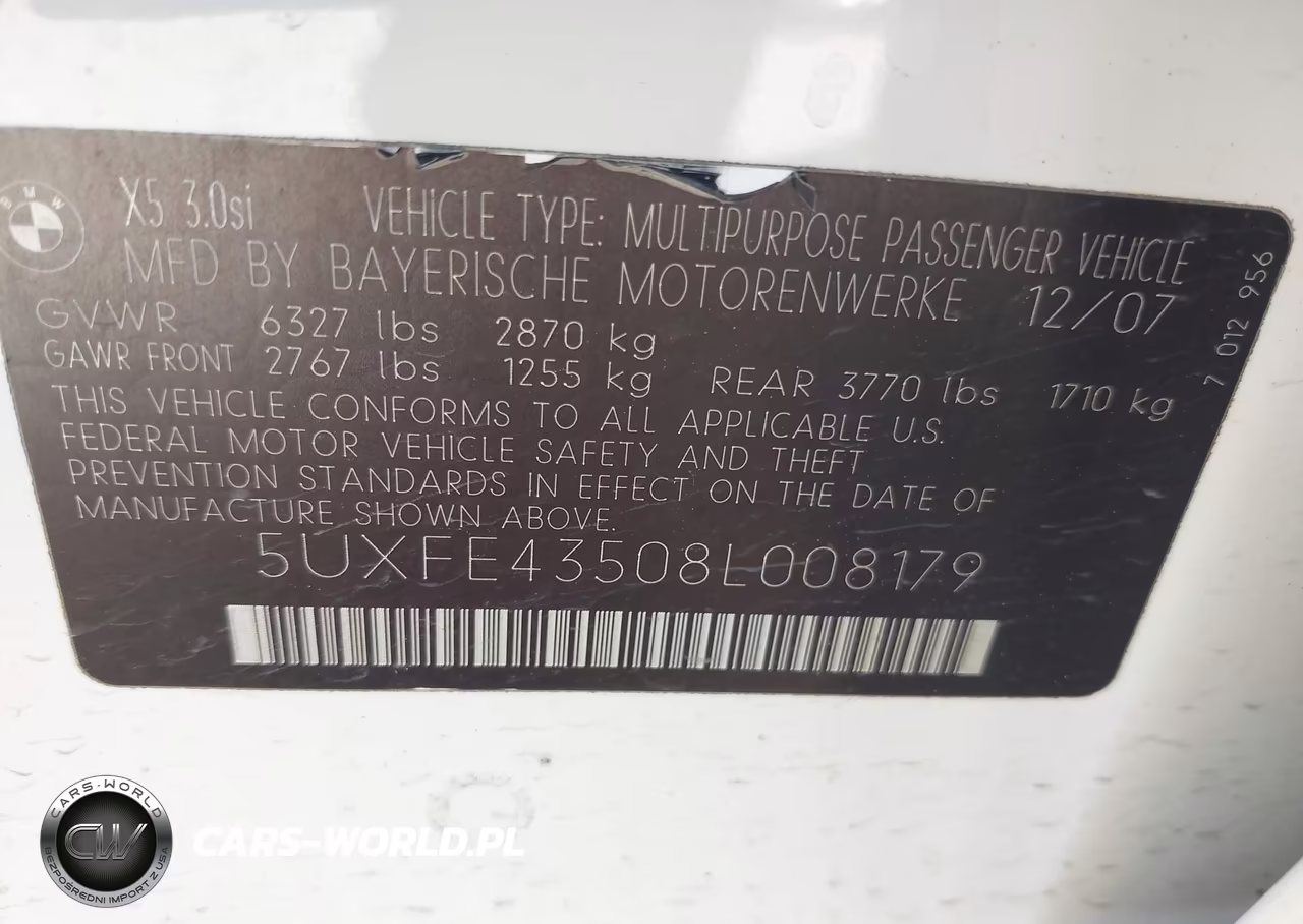 2008 BMW X5 3.0Si VIN:5UXFE43508L008179 - 9