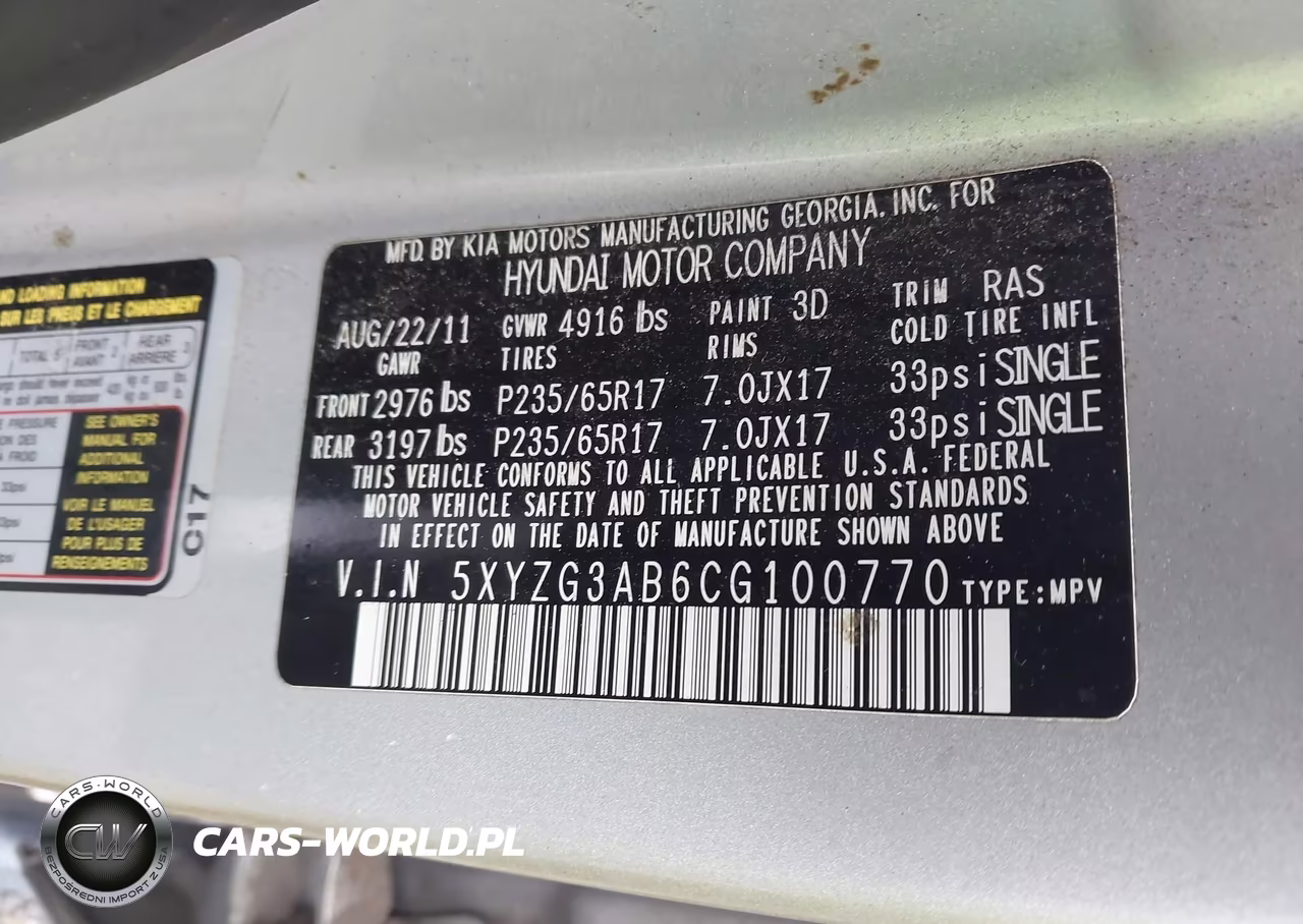 2012 Hyundai Santa Fe Gls VIN:5XYZG3AB6CG100770 - 9
