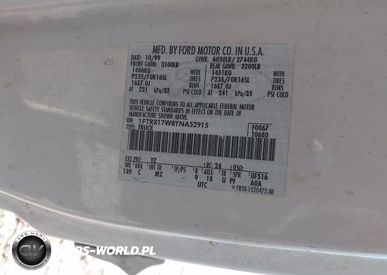 2000 Ford F-150 Lariat-Work Series-Xl-Xlt VIN:1FTRX17W8YNA52915 - 9