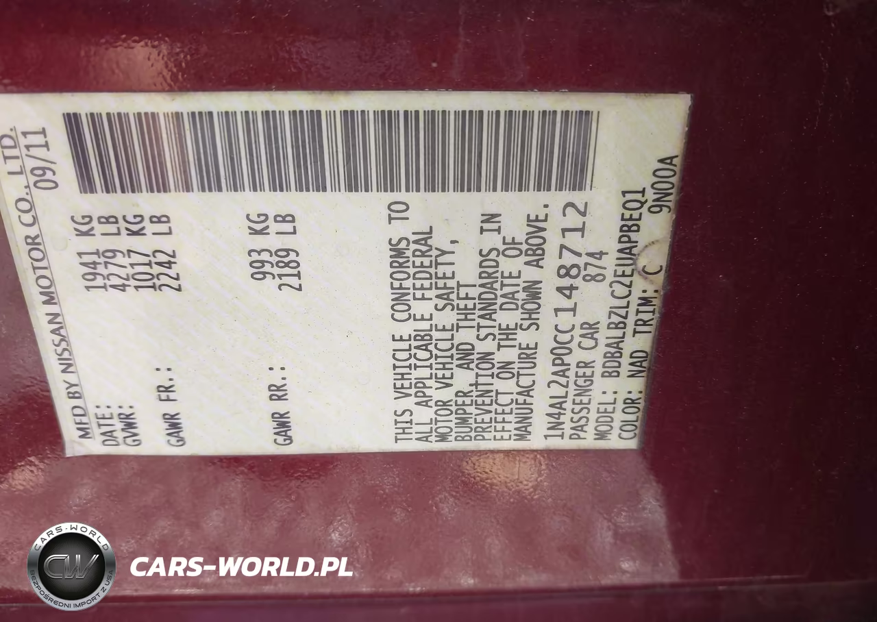 2012 Nissan Altima 2.5 S VIN:1N4AL2AP0CC148712 - 9