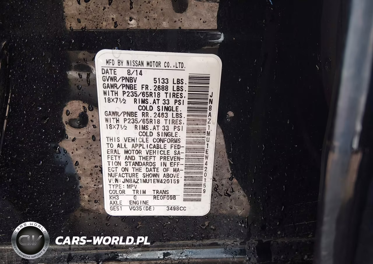 2014 Nissan Murano Sl VIN:JN8AZ1MU1EW420159 - 9