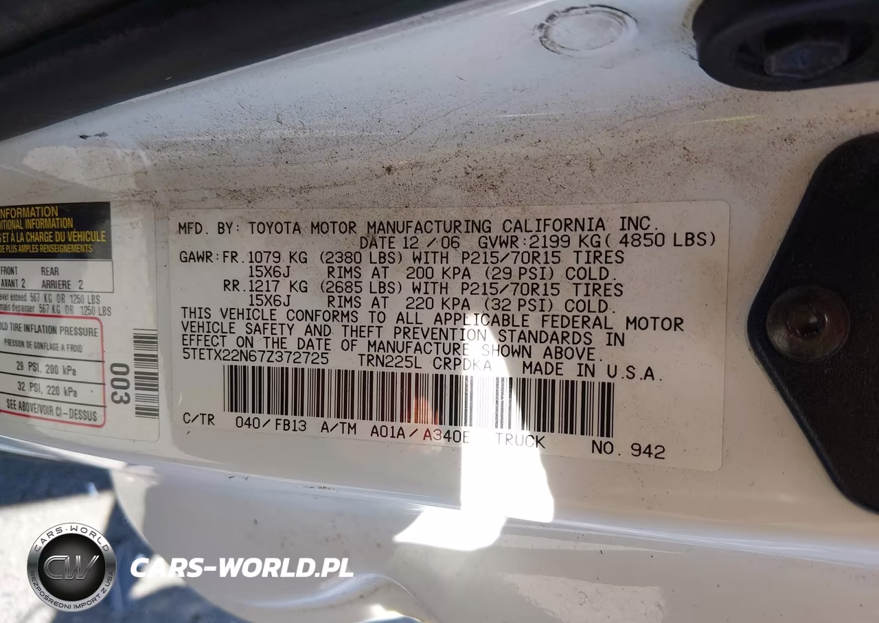 2007 Toyota Tacoma VIN:5TETX22N67Z372725 - 9