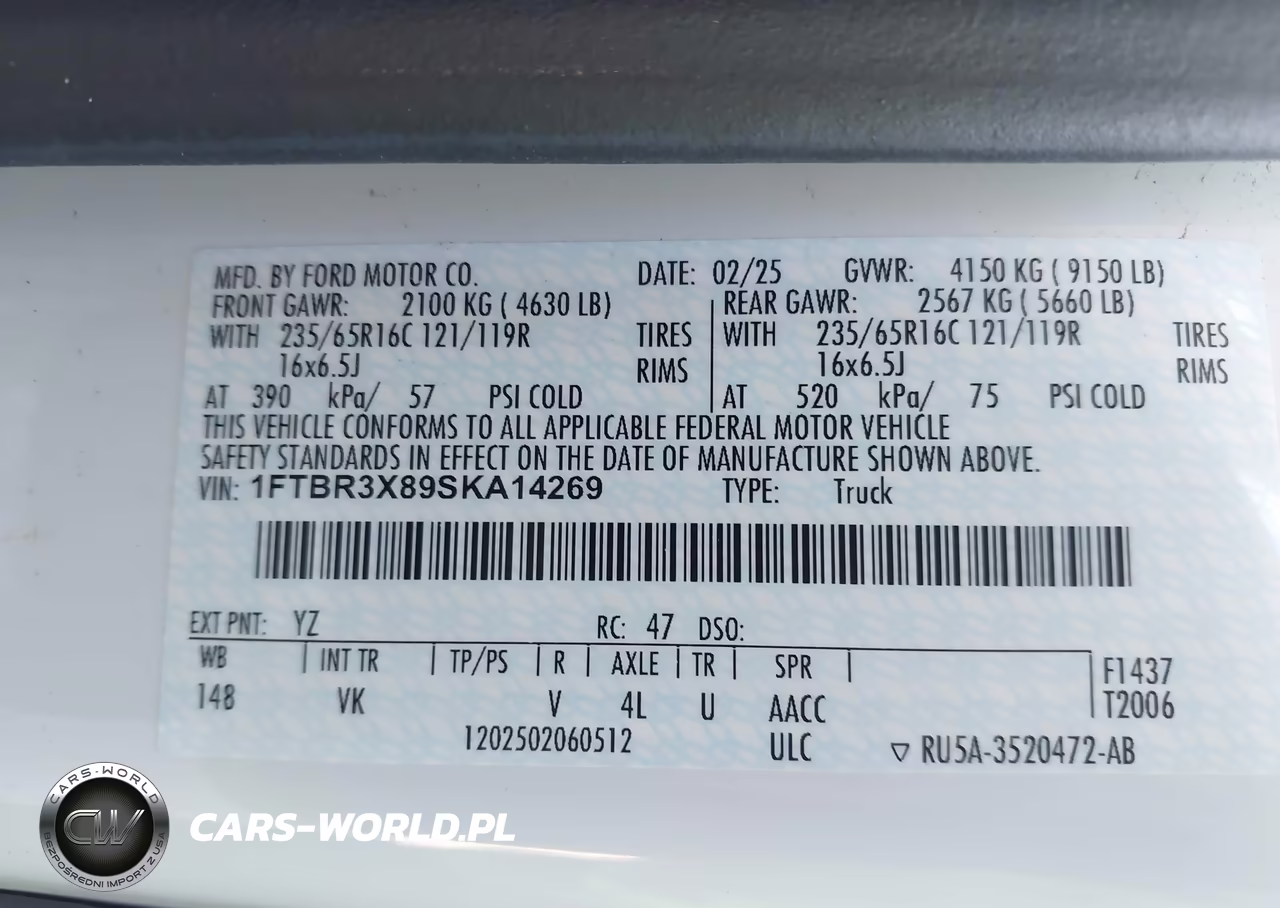 2025 Ford Transit-250 Cargo Van VIN:1FTBR3X89SKA14269 - 9