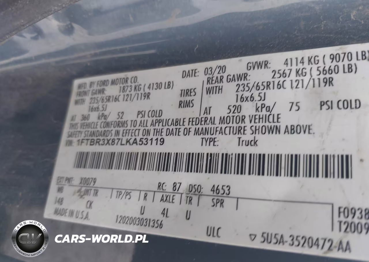 2020 Ford Transit-250 Cargo Van VIN:1FTBR3X87LKA53119 - 9