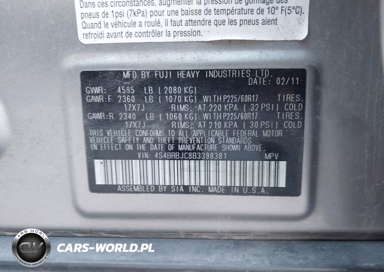 2011 Subaru Outback 2.5I Limited VIN:4S4BRBJC8B3398381 - 9