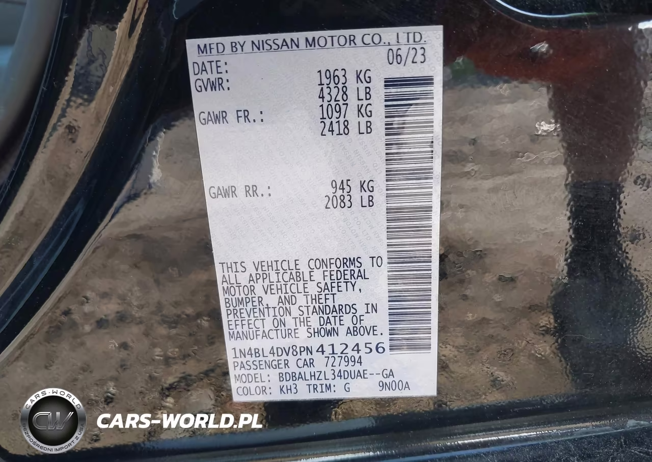 2023 Nissan Altima Sv Fwd VIN:1N4BL4DV8PN412456 - 9