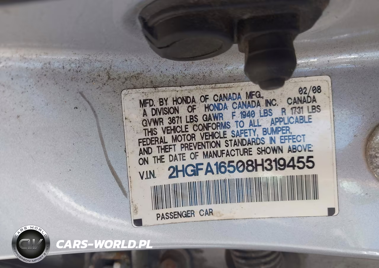 2008 Honda Civic Lx VIN:2HGFA16508H319455 - 9