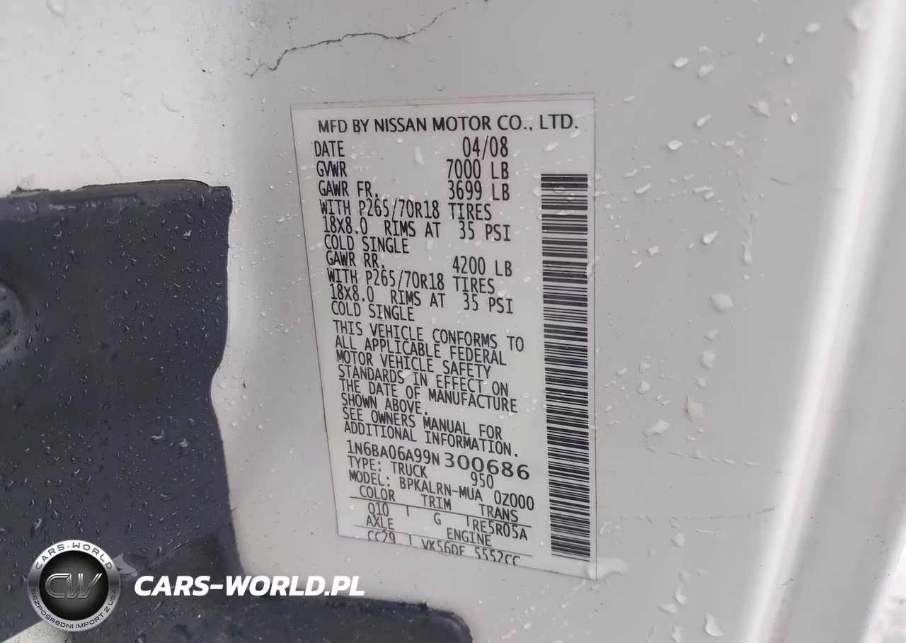 2009 Nissan Titan Xe VIN:1N6BA06A99N300686 - 9