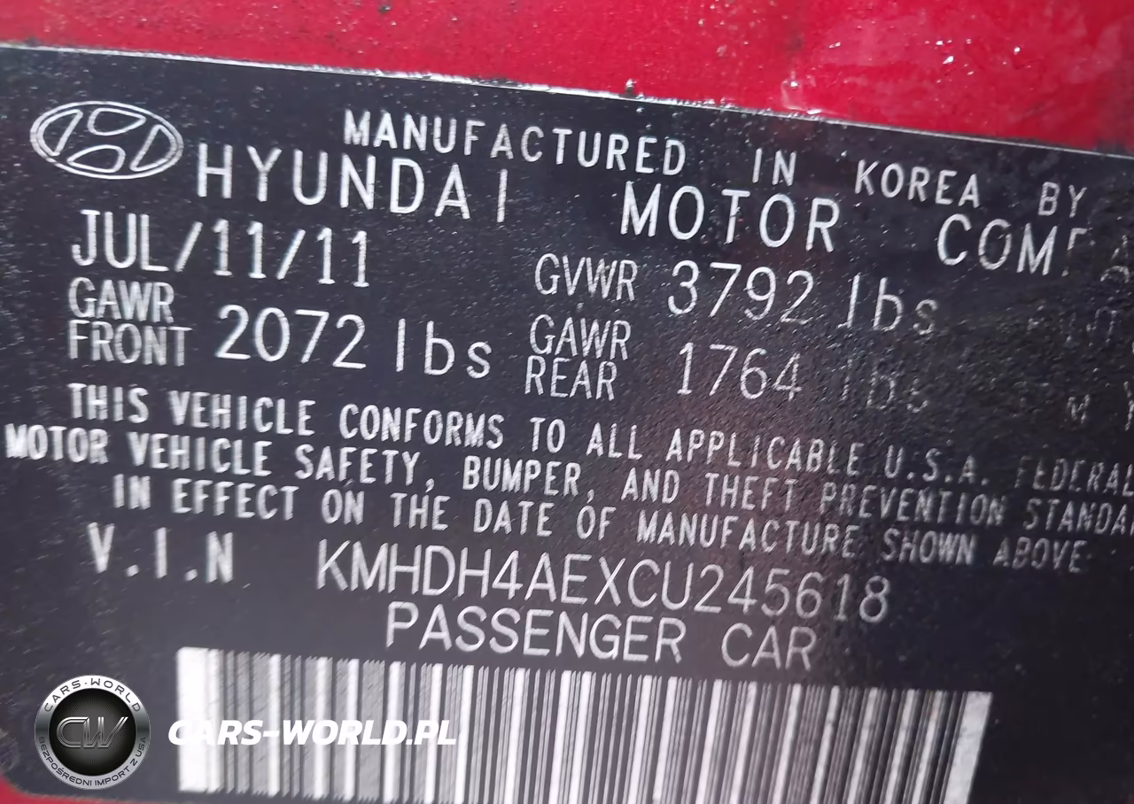 2012 Hyundai Elantra Gls (Ulsan Plant) VIN:KMHDH4AEXCU245618 - 9