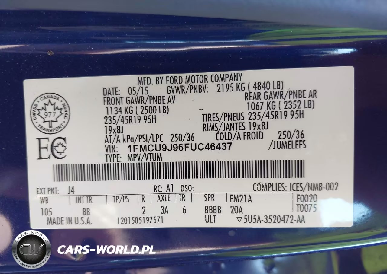 2015 Ford Escape Titanium VIN:1FMCU9J96FUC46437 - 9