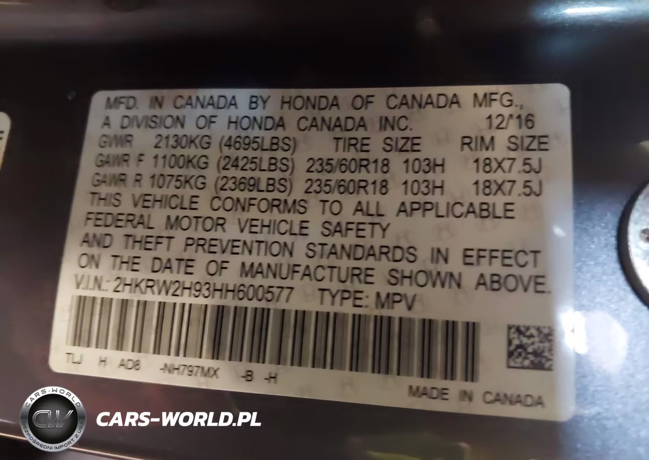 2017 Honda Cr-V Touring VIN:2HKRW2H93HH600577 - 9