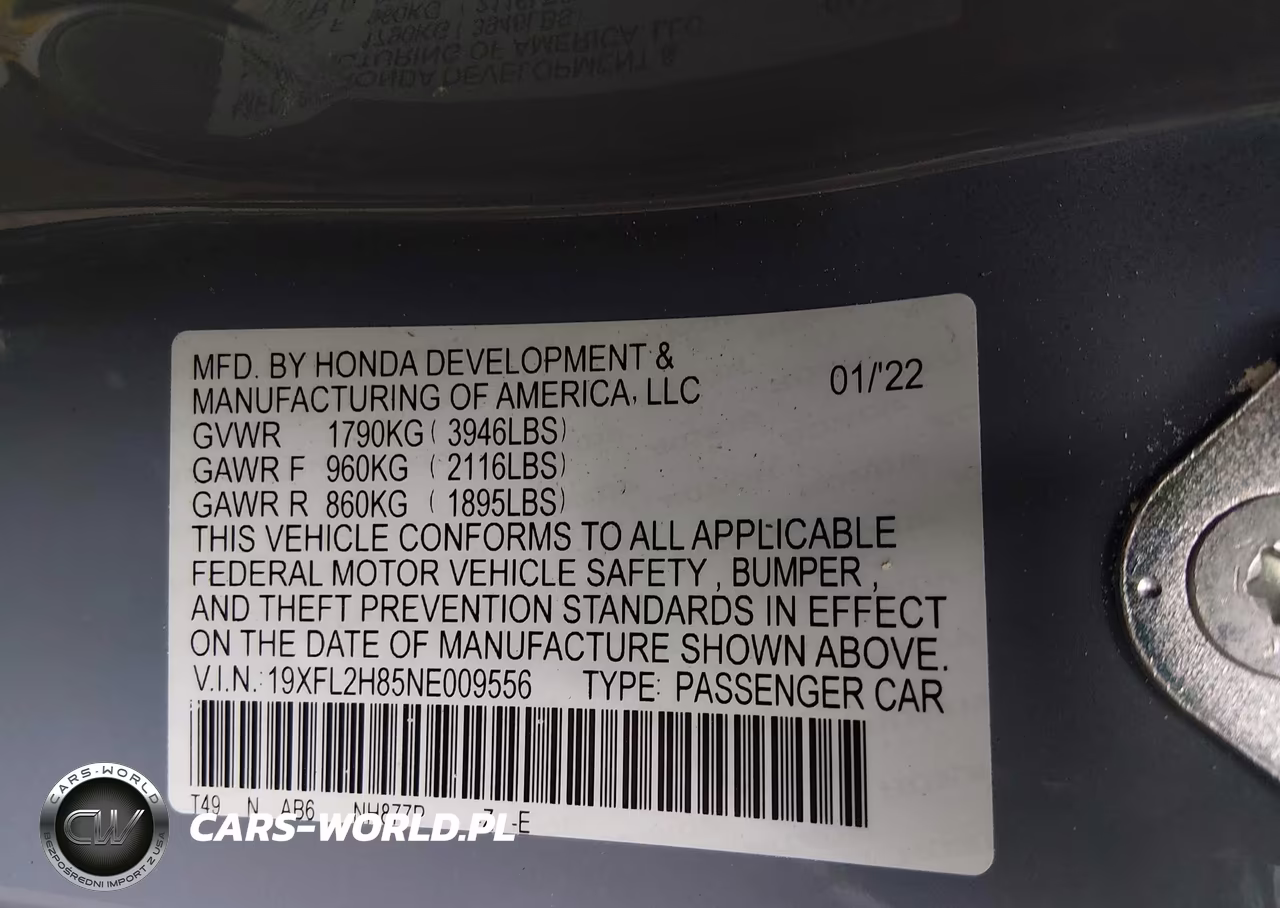 2022 Honda Civic Sport VIN:19XFL2H85NE009556 - 9