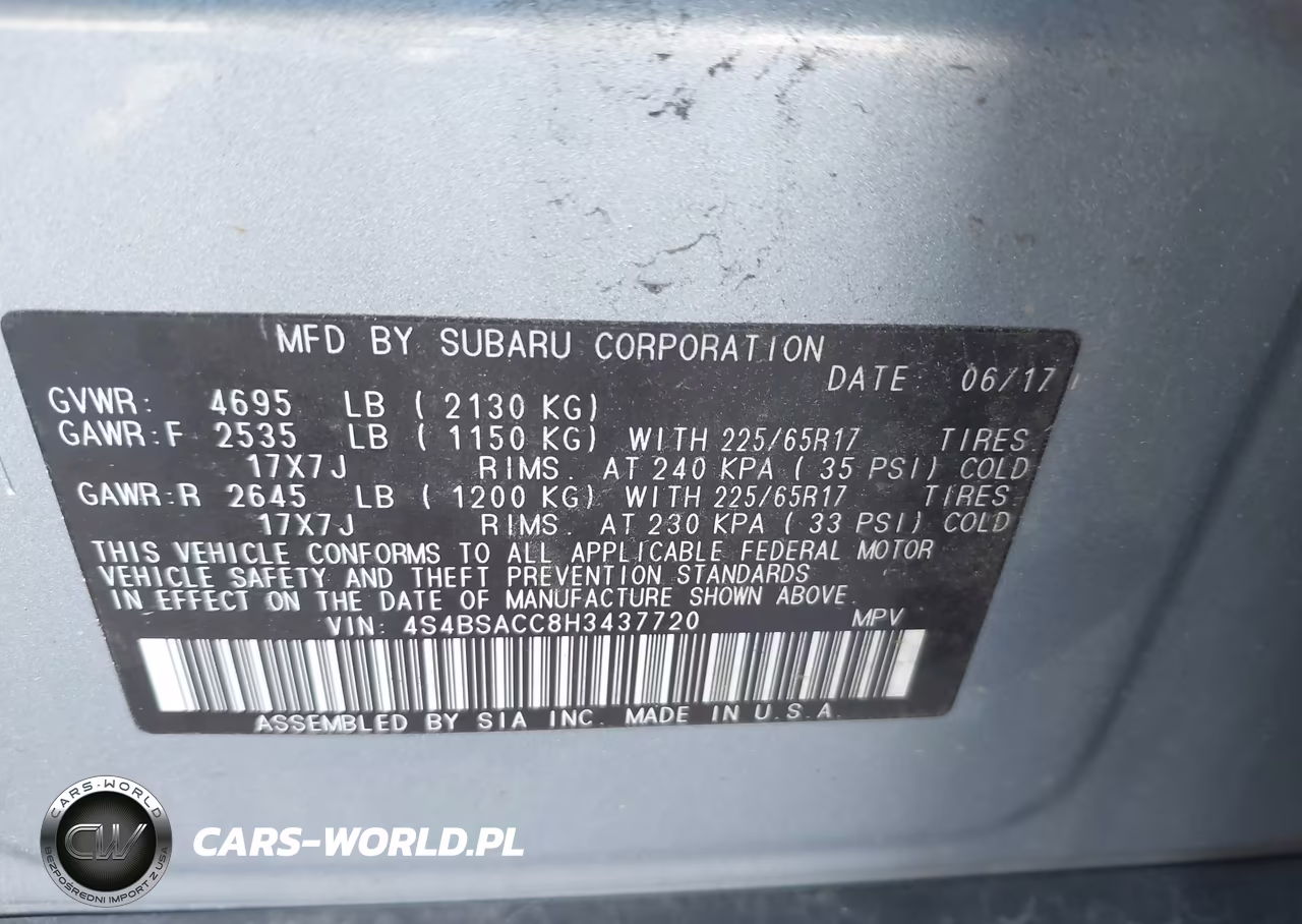 2017 Subaru Outback 2.5I Premium VIN:4S4BSACC8H3437720 - 9