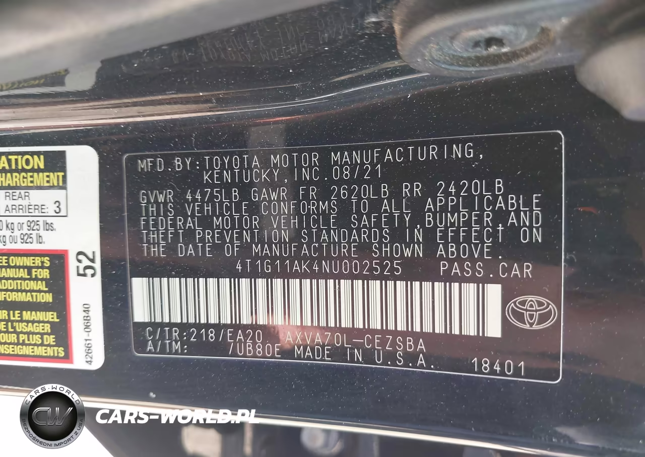 2022 Toyota Camry Se VIN:4T1G11AK4NU002525 - 9