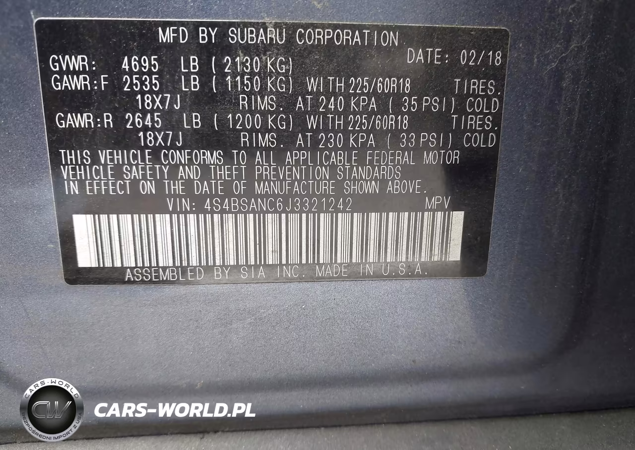 2018 Subaru Outback 2.5I Limited VIN:4S4BSANC6J3321242 - 9