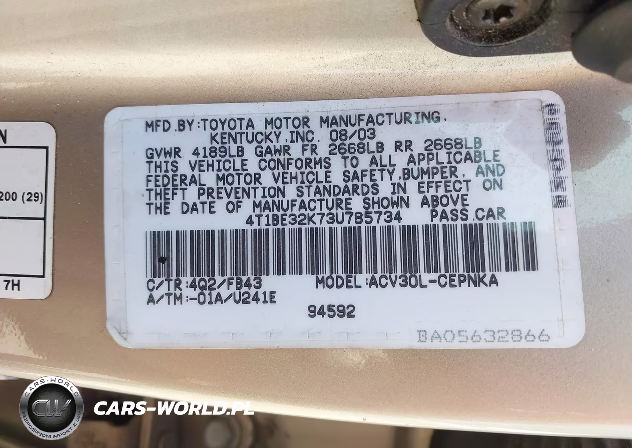 2003 Toyota Camry Le VIN:4T1BE32K73U785734 - 9