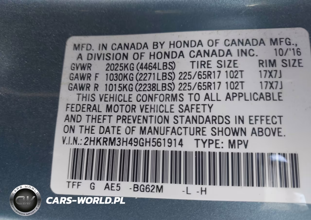 2016 Honda Cr-V Se VIN:2HKRM3H49GH561914 - 9