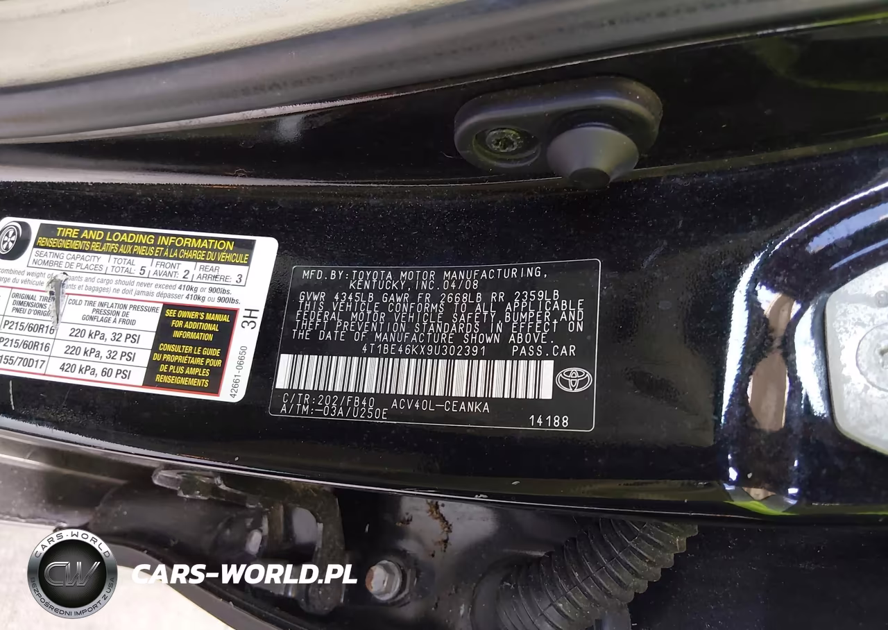 2009 Toyota Camry Le VIN:4T1BE46KX9U302391 - 9