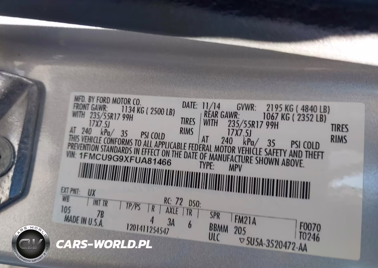 2015 Ford Escape Se VIN:1FMCU9G9XFUA81466 - 9