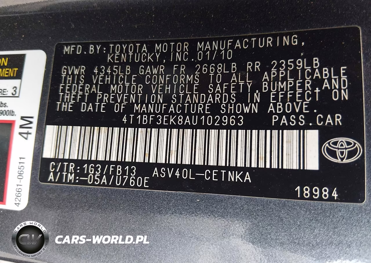 2010 Toyota Camry Le VIN:4T1BF3EK8AU102963 - 9