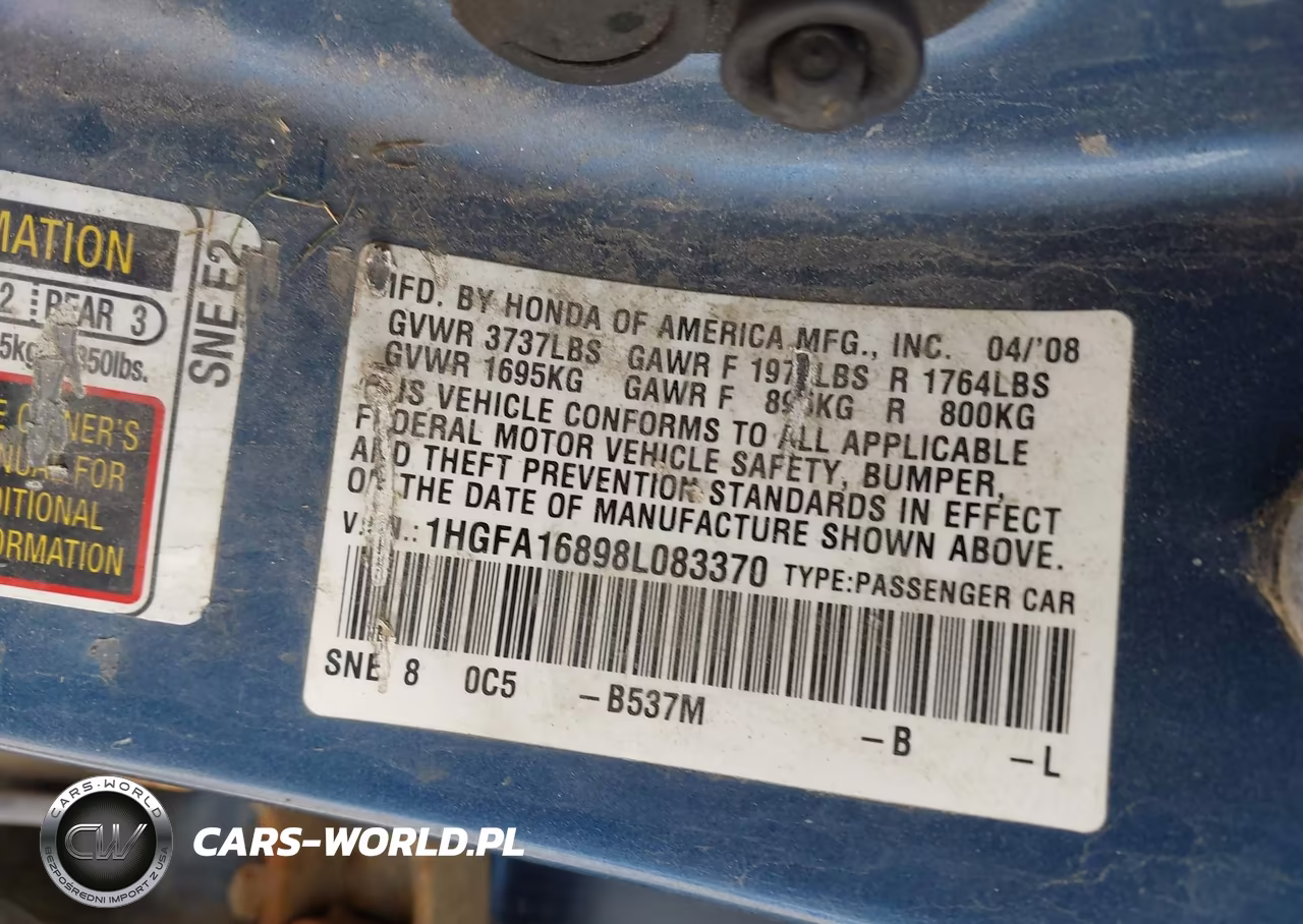 2008 Honda Civic Ex VIN:1HGFA16898L083370 - 9