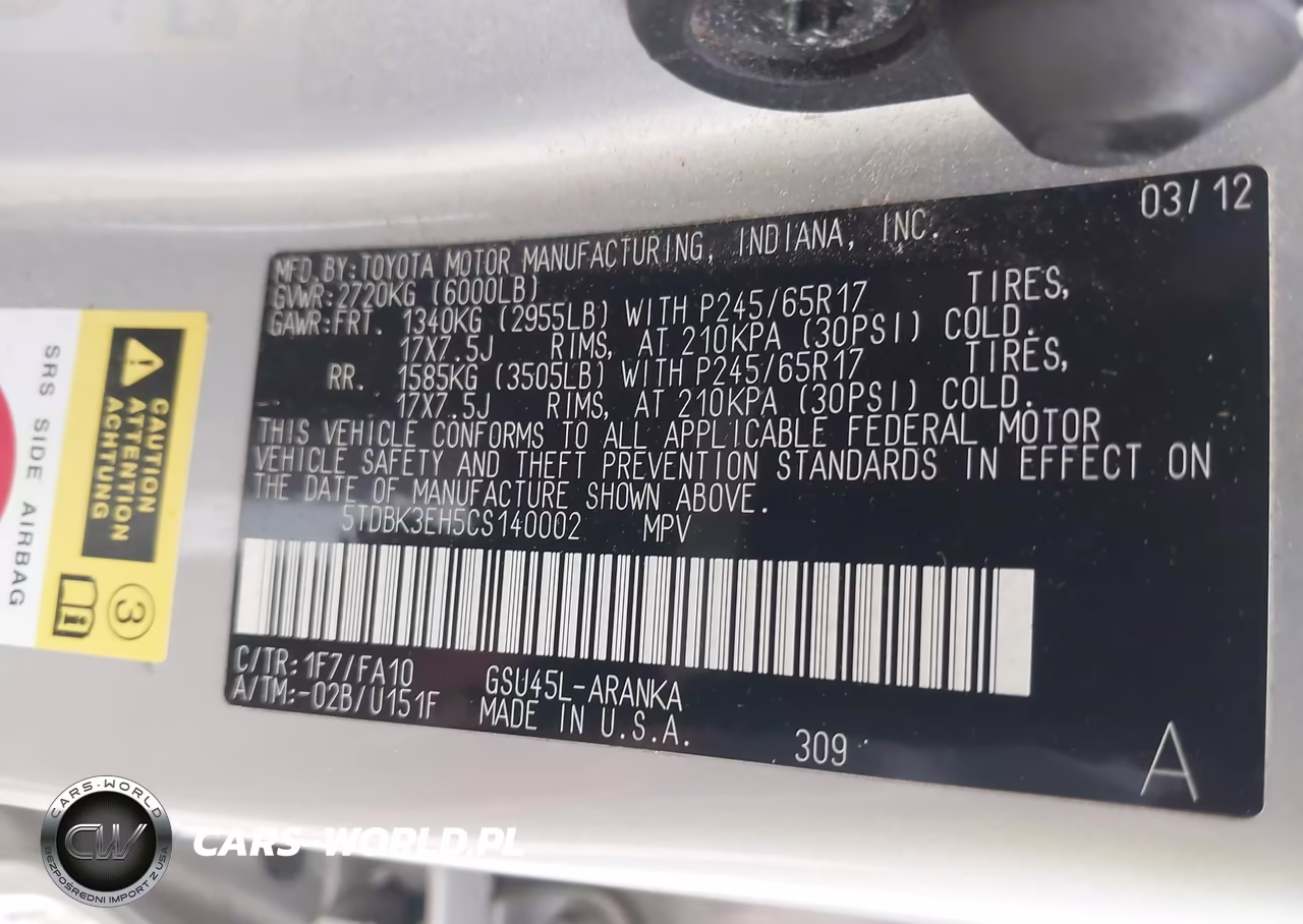 2012 Toyota Highlander Base V6 VIN:5TDBK3EH5CS140002 - 9